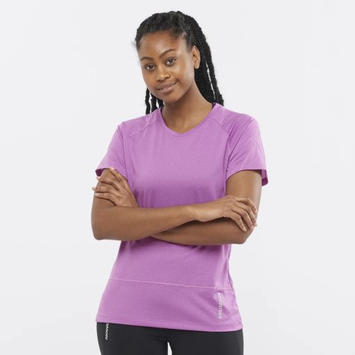 Camiseta Salomon Cross Run Curta Sleeve Feminino Lavanda | PT B74250